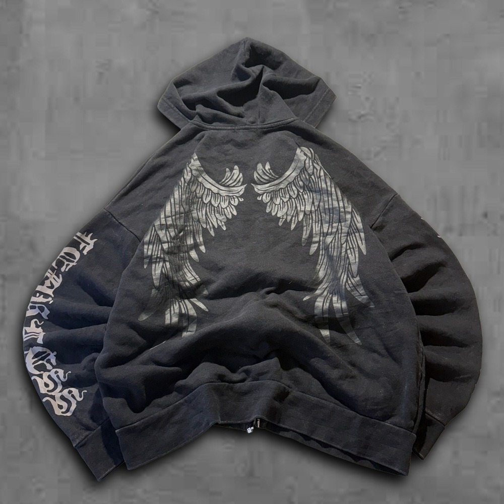 Y2K Oversized Boxy Black‎ Social Collision Affliction Streetwear Hoodie